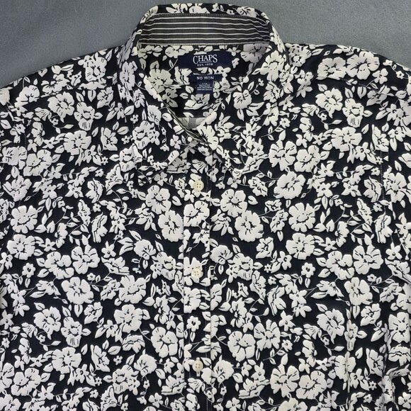 Chaps Shirt Womens Large Navy Blue White Floral Print No Iron Cotton Button Down - Picture 4 of 11